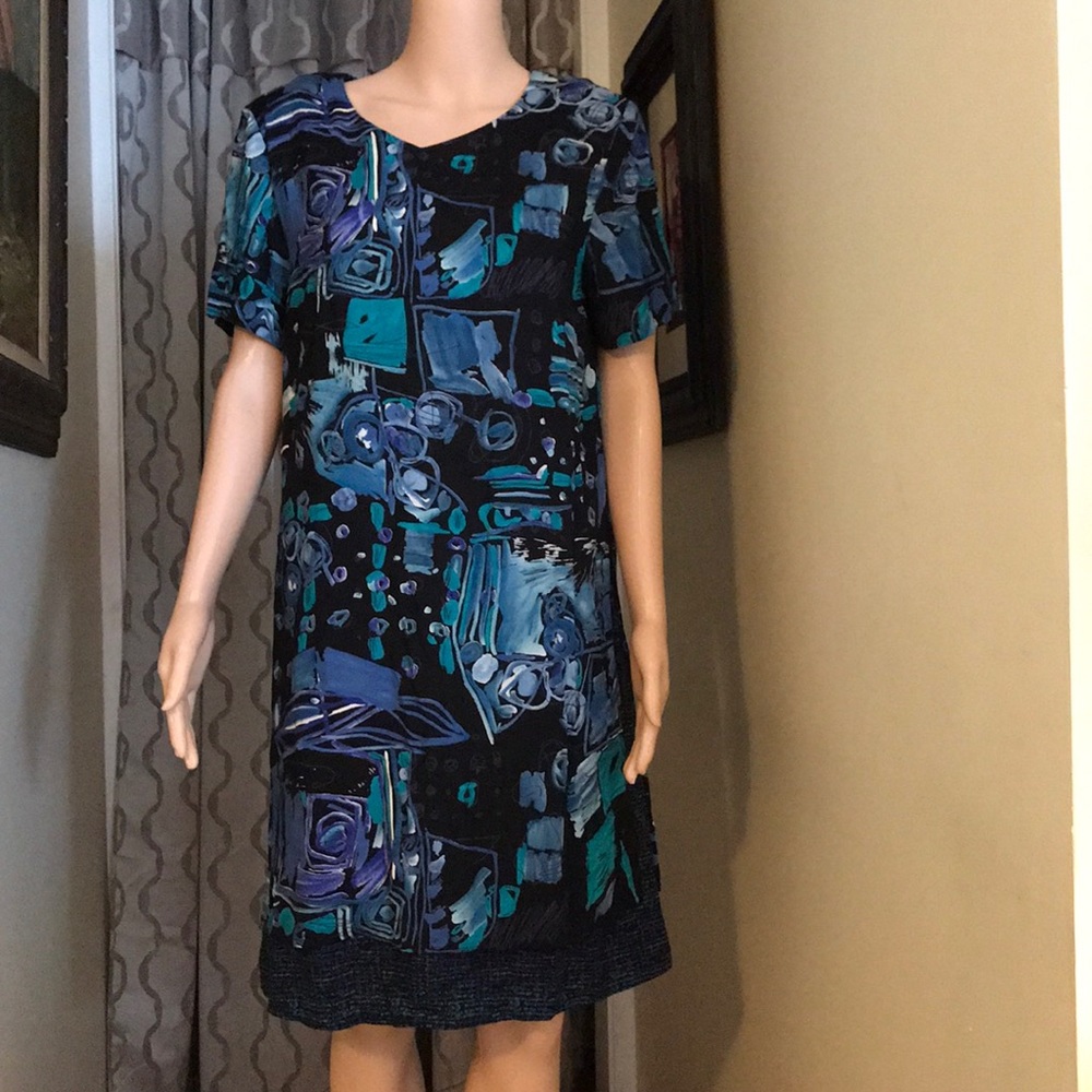 St. Tropez West Dress Size 12 Blue Green Blk Dress